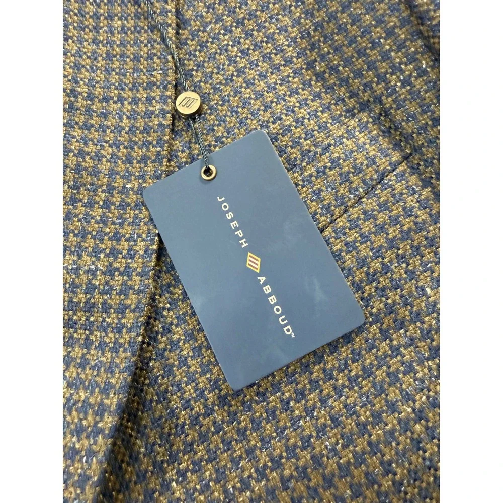 Joseph Abboud Heritage Soft Jacket 46S Navy Brown Houndstooth Wool /Linen Blazer